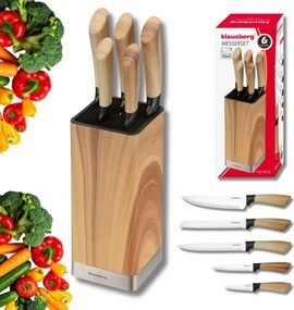 Set de cuțite de bucătărie Klausberg KB 9035, 6 piese, oțel inoxidabil, suport, maro