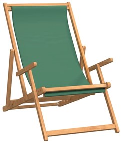 Scaun de plaja pliabil, verde, lemn masiv de tec 1, Verde, 60 x 126 x 87.5 cm