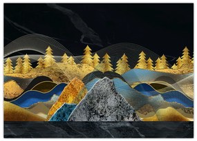 Tablou pe sticlă - Munții aurii (70x50 cm)