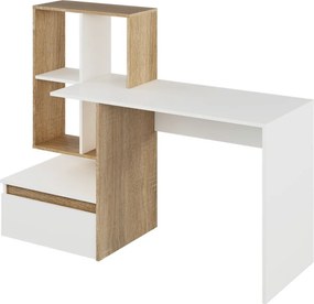 Masă PC, alb/stejar sonoma, EROSS NEW
