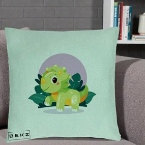 Perna Decorativa Triceratops Kawaii Verde, 40x40 cm, Verde Menta, Husa Detasabila, Perna Inclusa, BEKZ®