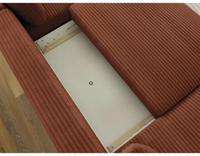 Colțar cărămiziu extensibil/cu spațiu de depozitare cu tapițerie din catifea reiată (cu colț pe partea dreaptă/în formă de "U") Lucien – Bobochic Paris