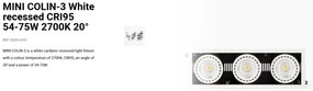 Spot LED incastrabil MINI COLIN-3 White recessed CRI95 54-75W 2700K 20°