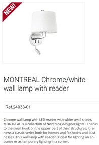 Aplica perete cu reader LED moderna design elegant MONTREAL crom/alb