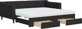 vidaXL Pat de zi cu extensie și sertare, negru, 90x190cm, textil