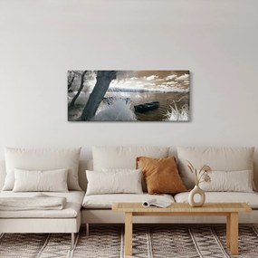 Tablou cu barca pe lac (120x50 cm)