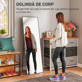 HOMCOM Oglindă Înaltă de Podea sau Perete pentru Dormitor și Cameră de zi, 40x4x150 cm, Negru | Aosom Romania