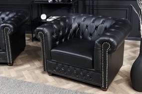 Fotoliu clasic stil englezesc Chesterfield, negru antic
