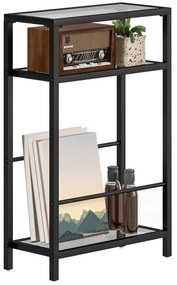 HOMCOM Măsuță de Cafea cu 3 Rafturi din Sticlă și Oțel 40x18x62 cm Negru | Aosom Romania
