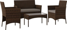 Outsunny Set Mobilier de Grădină din 4 Piese cu Canapea, 2 Fotolii și Măsuță de Cafea, 102x58x82 cm, Maro | Aosom Romania