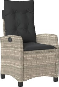 vidaXL Scaun de grădină rabatabil cu perne, gri deschis, poliratan