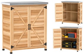 Outsunny Dulap de Exterior cu Raft și Bancă de Lucru Superioară, 79x43x92 cm, Lemn Natural | Aosom Romania
