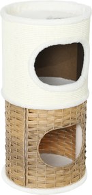 PawHut Niche pentru pisici de interior cu 3 nivele, turn pentru pisici cu zgârâieturi din sisal Ø 40 x 80 cm, crem | Aosom Romania