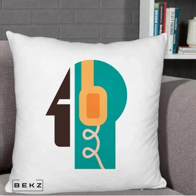 Perna Personalizata Retro Casti Muzicale, 40x40 cm, Alb Pufos, Husa Detasabila, Perna Inclusa, BEKZ®