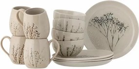 Set mic dejun din ceramică, natur, cu ilustrații botanice pictate manual, 12 piese, „Bea"