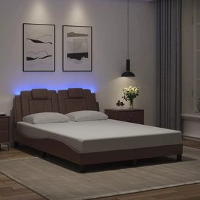 3214024 vidaXL Cadru de pat cu lumini LED, maro, 140x200 cm, piele ecologică