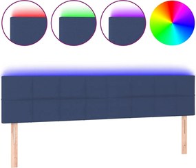 vidaXL Tăblie de pat cu LED, albastru, 160x5x78/88 cm, textil