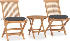 vidaXL Set mobilier exterior pliabil cu perne, 3 piese, lemn masiv tec
