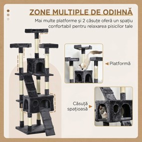 PawHut Pom pentru Pisici cu 3 Platforme 2 Căsuțe, Gri | Aosom Romania