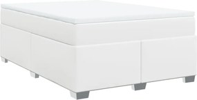 vidaXL Pat box spring cu saltea, alb, 140x200 cm, piele ecologică