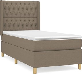 vidaXL Pat box spring cu saltea, gri taupe, 90x190 cm, textil