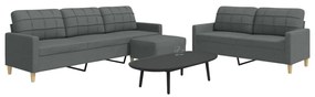 vidaXL Set de canapele cu taburet, 3 piese, gri închis, textil