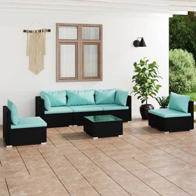 3102193 vidaXL Set mobilier de grădină cu perne, 6 piese, negru, poliratan