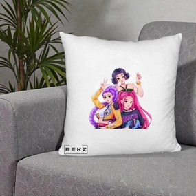 Perna Personalizata K-pop HUNTRX Trio Animat Fete Foto, 40x40 cm, Alb Pufos, Husa Detasabila, Perna Inclusa, BEKZ®