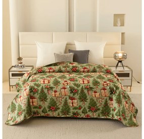 Cuvertura de pat cu model CADOURI DE CRACIUN, verde Dimensiune: 220 x 240 cm