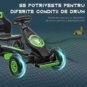 HOMCOM Kart cu Pedale pentru Copii 5-12 Ani cu Scaun Reglabil, din Metal și PP, 121x58x61 cm, Verde și Negru | Aosom Romania