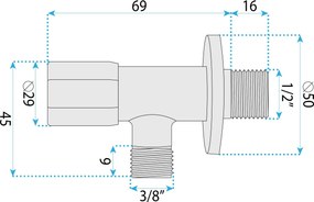 Robinet colțar 02  1/2" x 3/8" Brush Gold