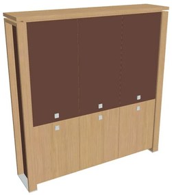 Dulap înalt Verno+ S 200 x 46 x 210 cm, uși combinate, stejar deschis / maro