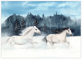 Tablou pe sticlă cu caii pictați (70x50 cm)