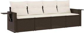vidaXL Set canapele de grădină, 4 piese, cu perne, maro poliratan maro