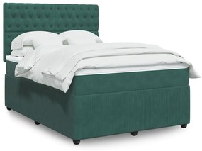 3292367 vidaXL Pat box spring cu saltea, verde închis, 140x200 cm, catifea