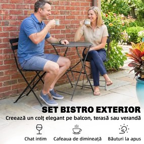 Outsunny Set Bistro Exterior, Mobilier Pliabil cu Masă și 2 Scaune, Negru | Aosom Romania