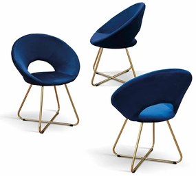 SET 2 Scaune Iris, structura metalica aurie, tapiterie catifea - ALBASTRU