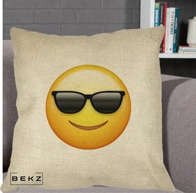 Perna Decorativa Emoji Cool Ochelari, 40x40 cm, Crem, Husa Detasabila, Perna Inclusa, BEKZ®