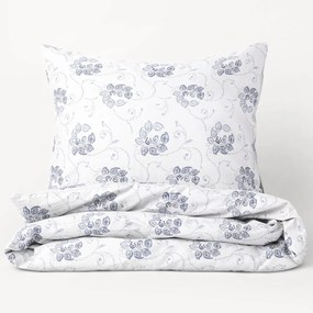 Goldea lenjerie de pat din flanel - ornamente florale albastru închis pe alb 140 x 200 și 70 x 90 cm