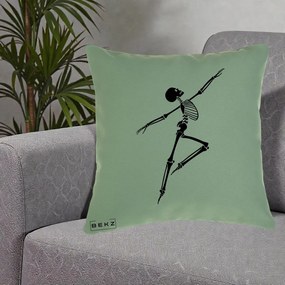 Perna Decorativa Schelet Dansator Silueta Neagra Halloween, 40x40 cm, Verde, Husa Detasabila, Perna Inclusa, BEKZ®