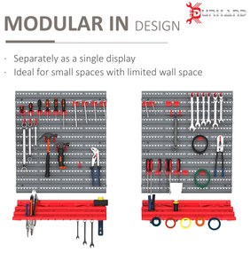 DURHAND Organizator de Scule de Perete 54 Bucăți cu 50 Cârlige, Cutie pentru Depozitare Scule Roșu Gri | Aosom Romania