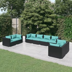 3102281 vidaXL Set mobilier de grădină cu perne, 8 piese, negru, poliratan
