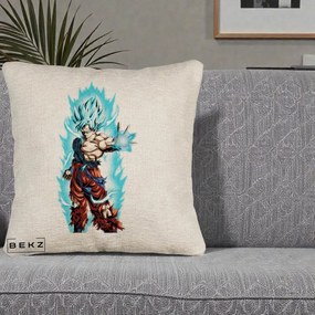 Perna Personalizata Dragon Ball Goku Ultra Instinct Blue, 40x40 cm, Bej Canapea, Husa Detasabila, Perna Inclusa, BEKZ®