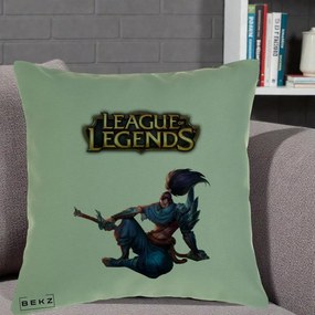Perna Personalizata League of Legends Yasuo, 40x40 cm, Verde, Husa Detasabila, Perna Inclusa, BEKZ®
