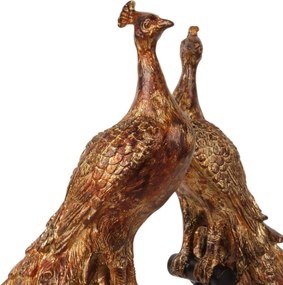 Statuetă decorativă din polirășină, auriu, păun pe soclu negru, finisaj antichizat, 41 x 26 x 11 cm, „Paon”