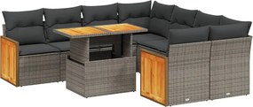 vidaXL Set canapele de grădină, 9 piese, cu perne, gri, poliratan