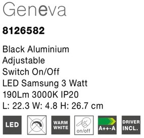 Aplica LED cu spot directionabil design minimalist Geneva neagra NVL-8126582