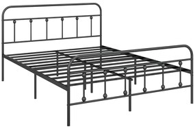 HOMCOM Cadru de pat 140 x 200 cm 2 persoane din oțel somieră cu lame cap de pat și picior de pat depozitare sub pat negru | Aosom Romania