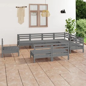 3083056 vidaXL Set mobilier de grădină, 9 piese, gri, lemn masiv de pin