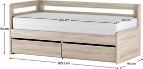 Pat extensibil, 90/179x200, stejar sonoma, REA HOPPIP